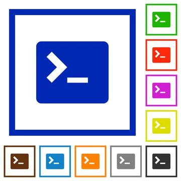Command terminal flat framed icons Stock Illustration