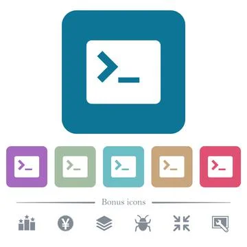 Command terminal flat icons on color rounded square backgrounds Stock Illustration