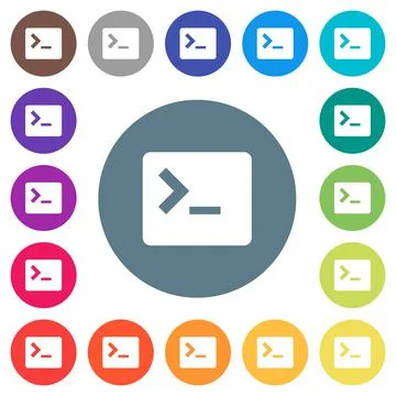 Command terminal flat white icons on round color backgrounds Stock Illustration