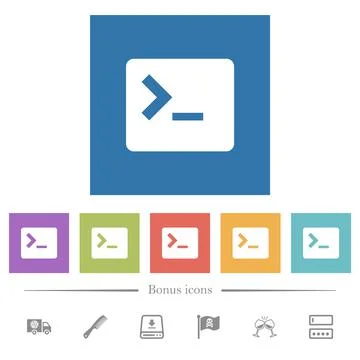 Command terminal flat white icons in square backgrounds Stock Illustration