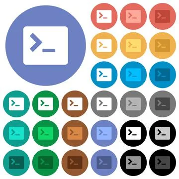 Command terminal round flat multi colored icons Stock Illustration