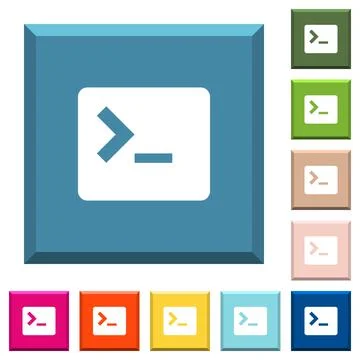 Command terminal white icons on edged square buttons Stock Illustration