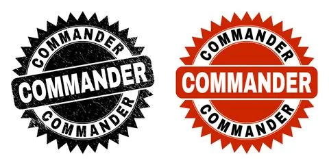 COMMANDER Black Rosette Seal with Corroded Surface Stock Illustration
