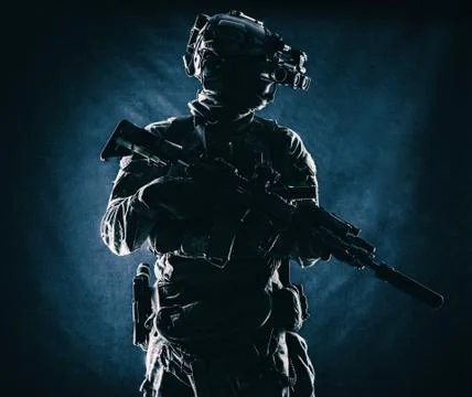 Commando with night vision goggles studio shoot Stock Photos