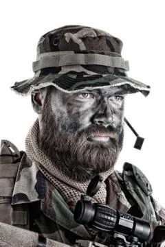 Commando soldier isolated shoulder studio portrait white Stock Photos