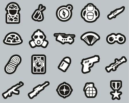 Commandos Or Special Forces Icons White On Black Sticker Set Big Illustrazione stock