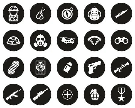 Commandos Or Special Forces Icons White On Black Flat Design Circle Set Big イラスト素材