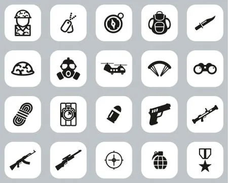 Commandos Or Special Forces Icons Black &amp; White Flat Design Set Big イラスト素材