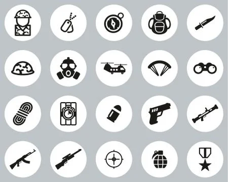 Commandos Or Special Forces Icons Black &amp; White Flat Design Circle Set Big イラスト素材