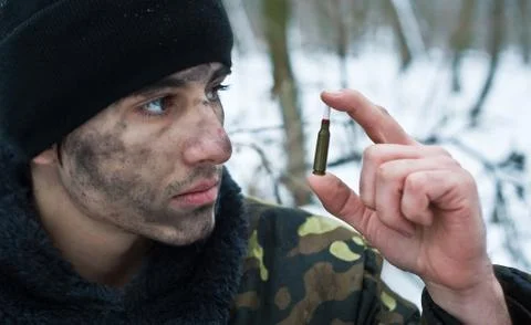 Commando.sniper with a cartridge. Stock Photos