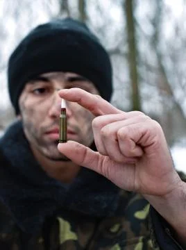 Commando.sniper with a cartridge. Stock Photos