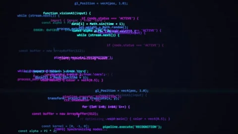 Commands digital data moving with scrolling computer code and programming Video stock 346706701