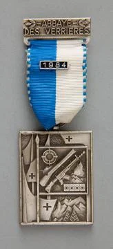 Commemorative badge of the Strzelec Society Abbaye des Verrieres Kramer, P... Stock Photos