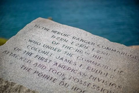 Commemorative Plaque Honoring Ranger Commandos at Pointe du Hoc Stock Photos