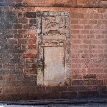 Commemorative plaque installed on the wall Stock Photos