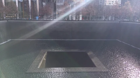Commemorative pool of the twin towers Stock Footage 129678596