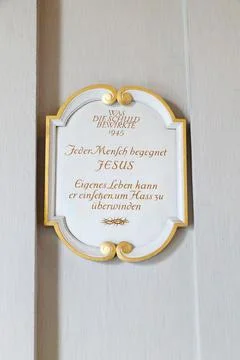 Commemorative religious plaque 1945 in Dresden Cathedral Stock Photos