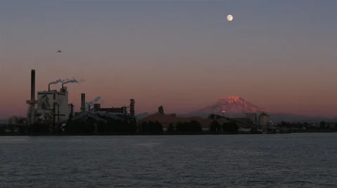 Commencement Bay Full Moon Sunset Stock Footage 57366596