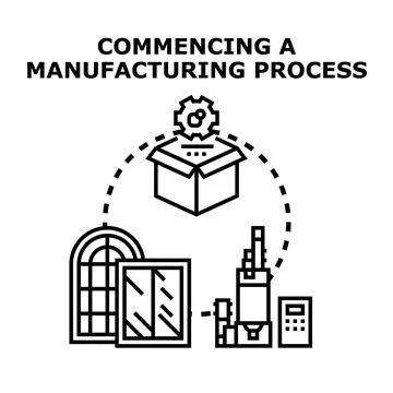 Commencing manufacturing process with industrial production equipment concept Stock Illustration