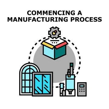 Commencing manufacturing process with industrial production equipment concept Stock Illustration