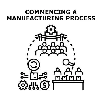 Commencing manufacturing process production development team Stock Illustration