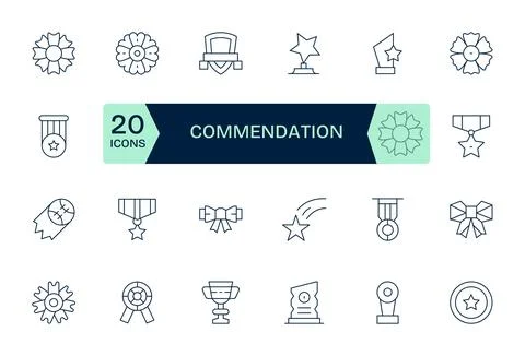 Commendation Vector Icon Library with 24 Thin Line 256x256 Pixel Aligned De.. Stock Illustration