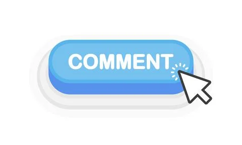 Comment blue 3D button in flat style isolated on white background. Vector ill Stock Illustration