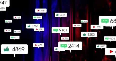 Comment bubble appearing initiating icons entering clustering dispersing to show Stock Footage 319782770