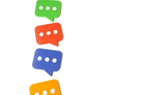 Comment bubbles on a white background. Feedback and reports. Hearing other .. Stock Photos