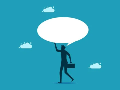 Comment. businessman holding empty speech bubble. business concept vector Stock Illustration