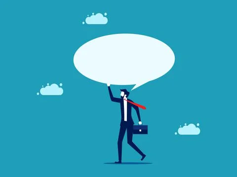 Comment. businessman holding empty speech bubble. business concept vector Stock Illustration