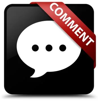 Comment (conversation icon) black square button red ribbon in corner Stock Illustration