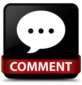 Comment (conversation icon) black square button red ribbon in middle Stock Illustration