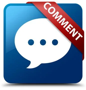Comment (conversation icon) blue square button red ribbon in corner Stock Illustration