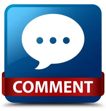 Comment (conversation icon) blue square button red ribbon in middle イラスト素材