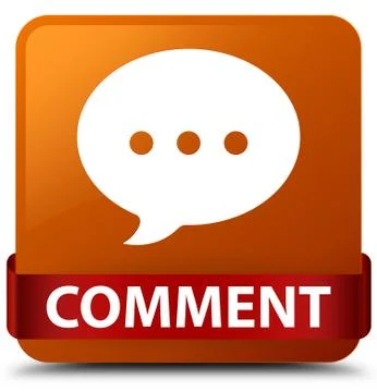 Comment (conversation icon) brown square button red ribbon in middle Illustrazione stock