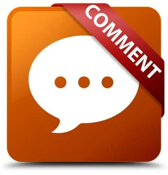 Comment (conversation icon) brown square button red ribbon in corner Illustrazione stock