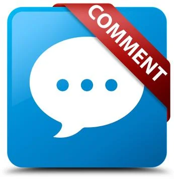 Comment (conversation icon) cyan blue square button red ribbon in corner Stock Illustration