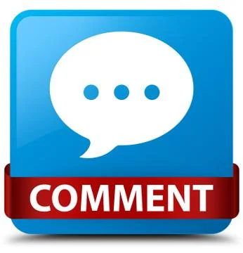 Comment (conversation icon) cyan blue square button red ribbon in middle Stock Illustration