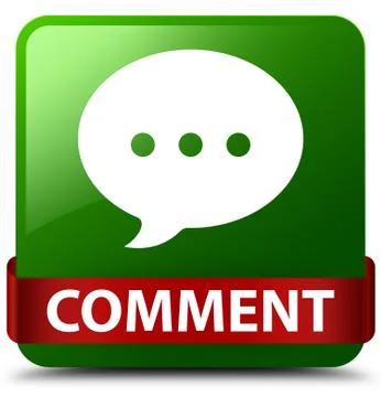 Comment (conversation icon) green square button red ribbon in middle Stock Illustration