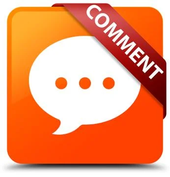 Comment (conversation icon) orange square button red ribbon in corner Stock Illustration