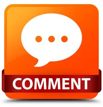 Comment (conversation icon) orange square button red ribbon in middle Stock Illustration