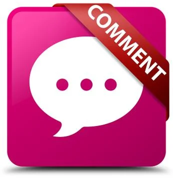 Comment (conversation icon) pink square button red ribbon in corner Stock Illustration