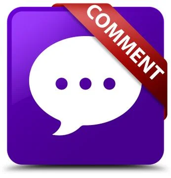 Comment (conversation icon) purple square button red ribbon in corner Stock Illustration