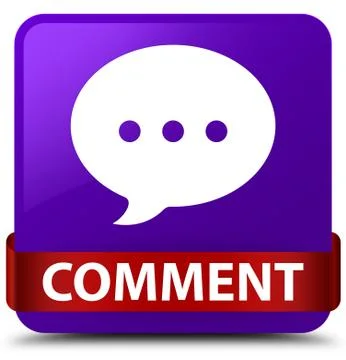 Comment (conversation icon) purple square button red ribbon in middle Stock Illustration