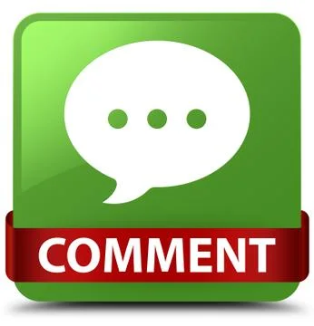 Comment (conversation icon) soft green square button red ribbon in middle Stock Illustration