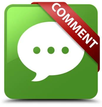 Comment (conversation icon) soft green square button red ribbon in corner Stock Illustration