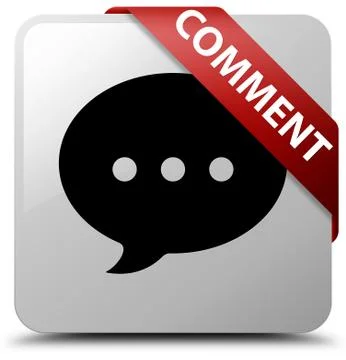 Comment (conversation icon) white square button red ribbon in corner Stock Illustration