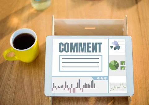 Comment text and graphic on tablet screen Stock Photos