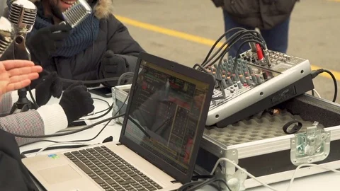 Commentators Connected to Laptop Stock Footage 83101752